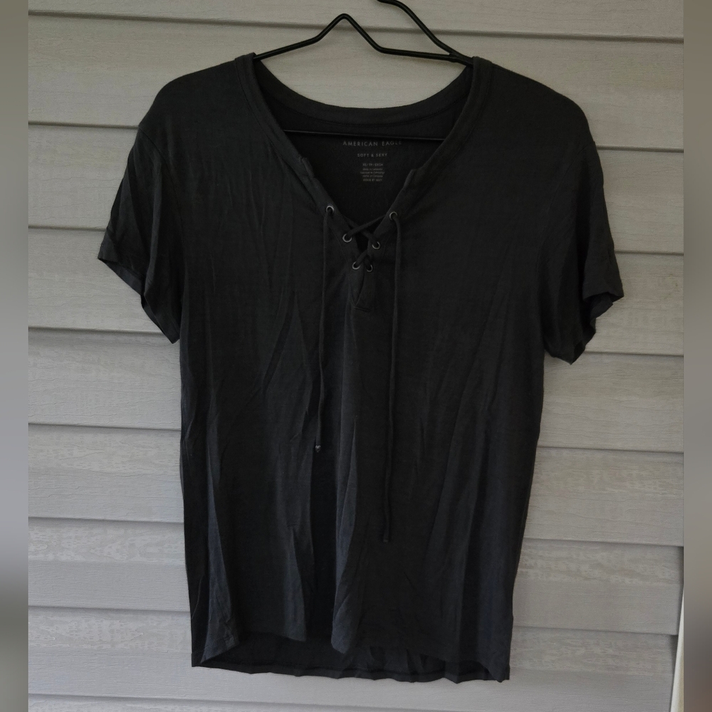 Gray Lace-Up Womens TShirt AMERICAN EAGLE